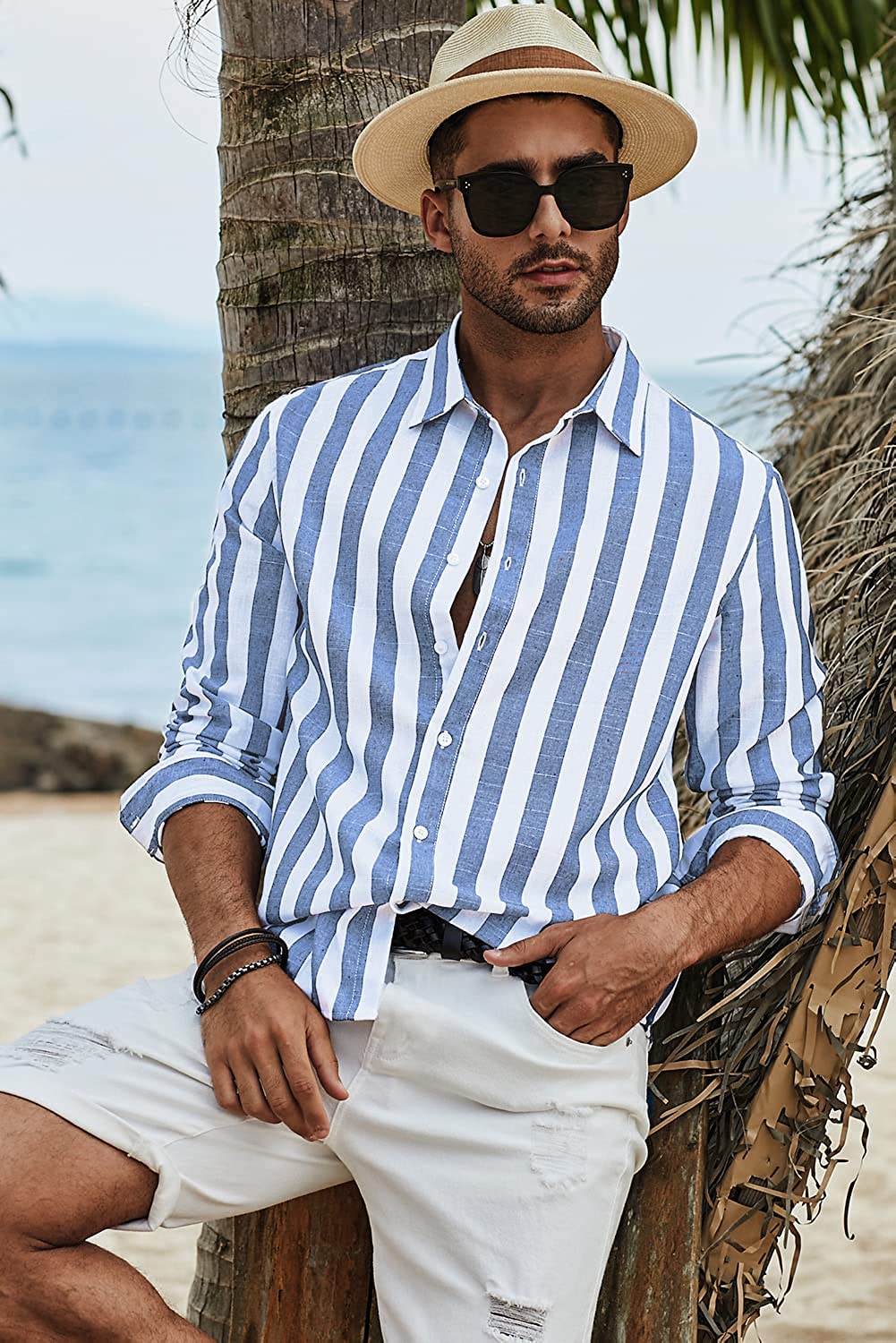 JMIERR Men's Casual Stylish Long Sleeve Button-Down Shirts Striped Dress Shirts Cotton Shirt - Image 9